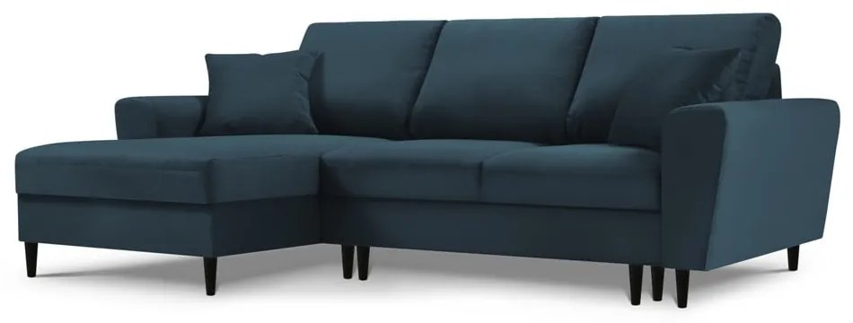 Divano angolare blu scuro allungabile e con contenitore (con penisola a sinistra/con chaise lounge) con rivestimento in velluto a coste Kyoto – Cosmopolitan Design