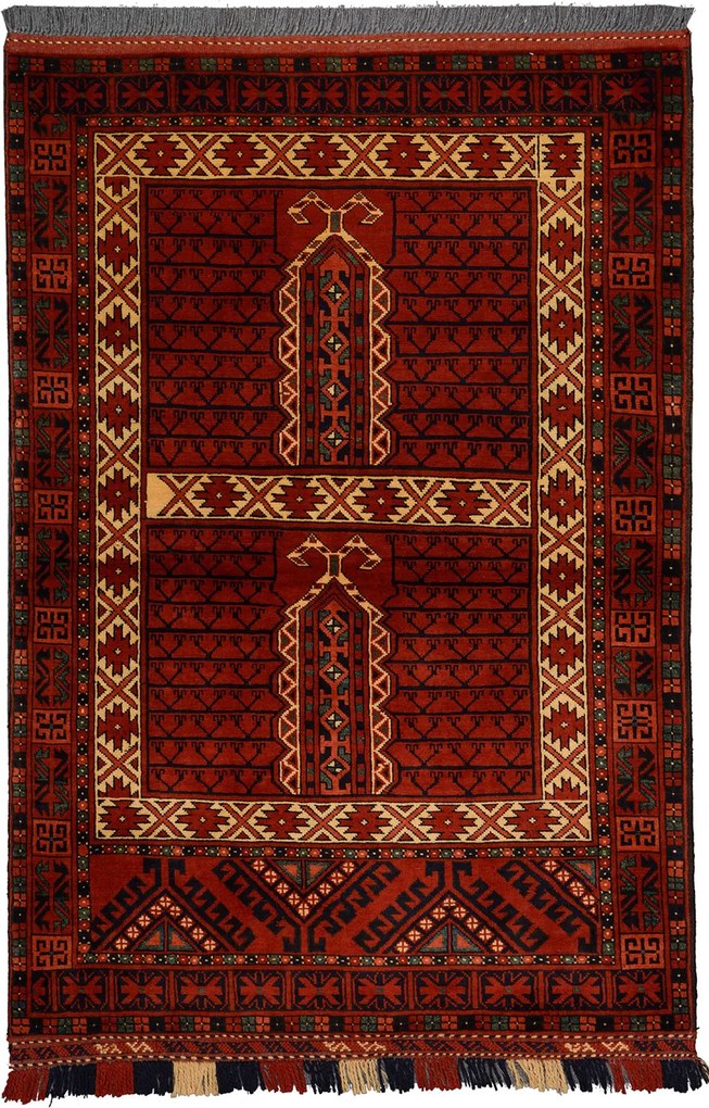 Turkmen Tappeto 100 x 150 Rosso (Afghanistan) Annodato A Mano