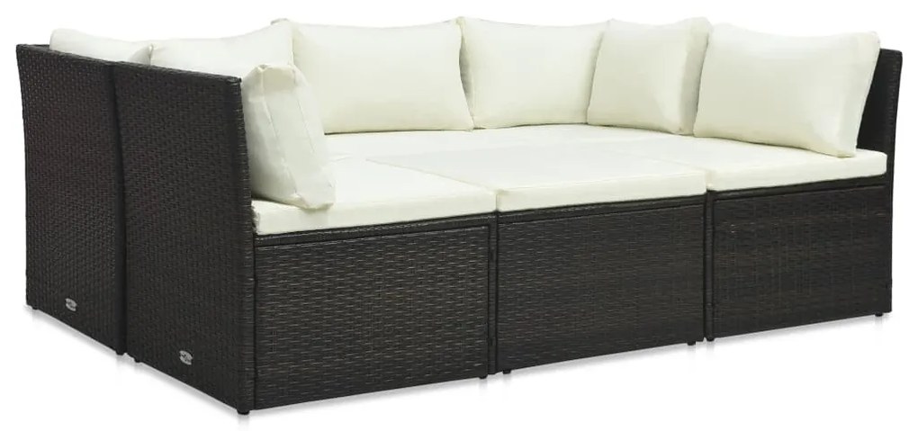 Set divani da giardino 4 pz con cuscini in polyrattan marrone