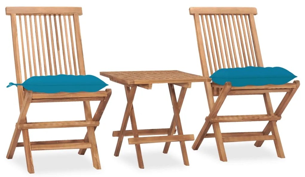 Set Da Pranzo Giardino Pieghevole 3 Pz Cuscino Massello Di Teak /