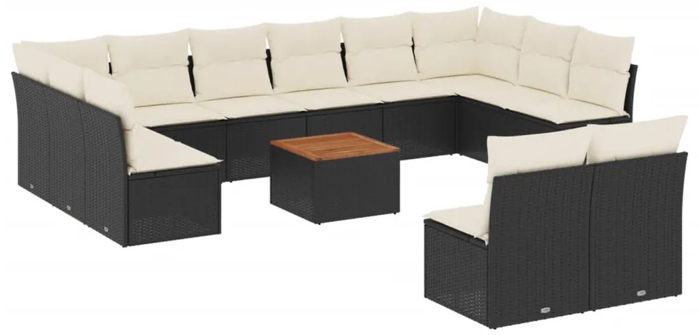 Set divani da giardino 13pz con cuscini nero in polyrattan