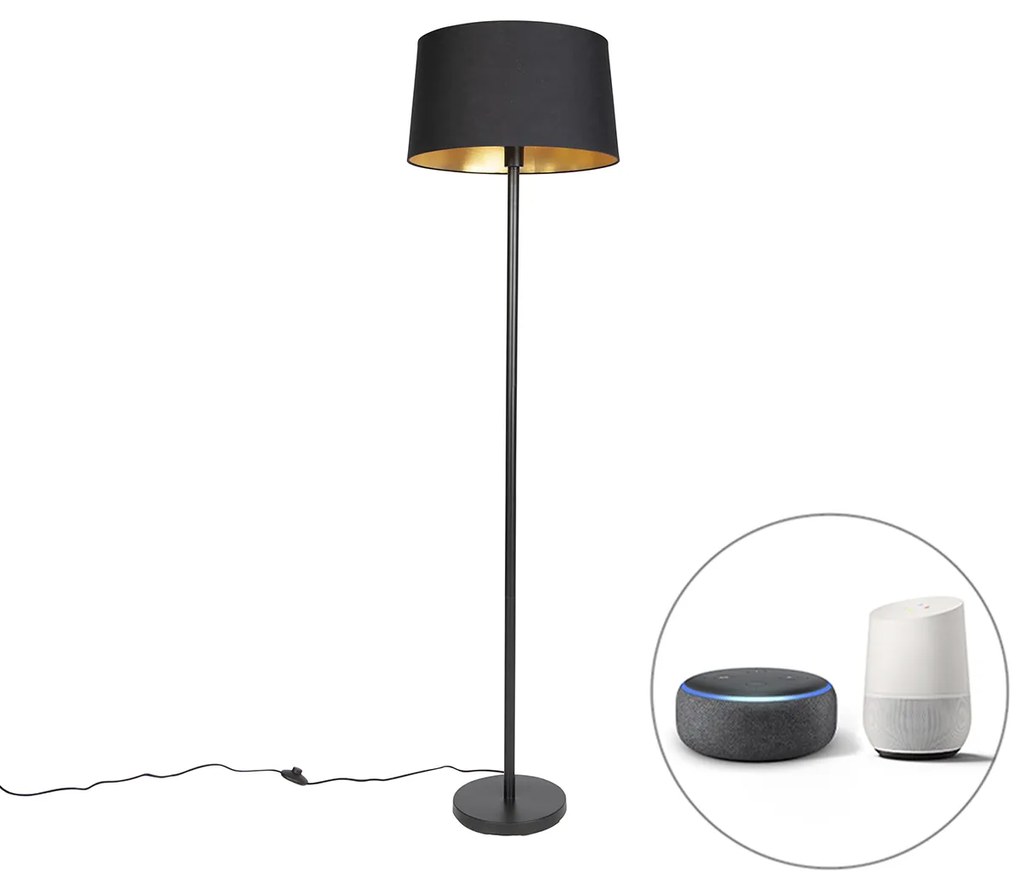 Lampada da terra intelligente nera con paralume nero 45 cm incl. WiFi A60 - Simplo