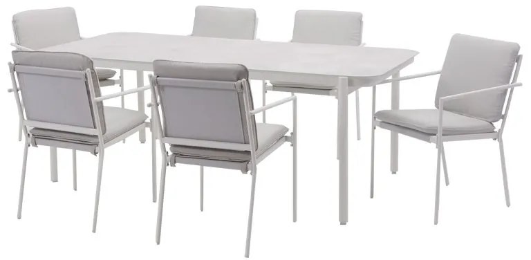 Set tavolo e sedie Sigma NATERIAL in acciaio bianco per 6 persone