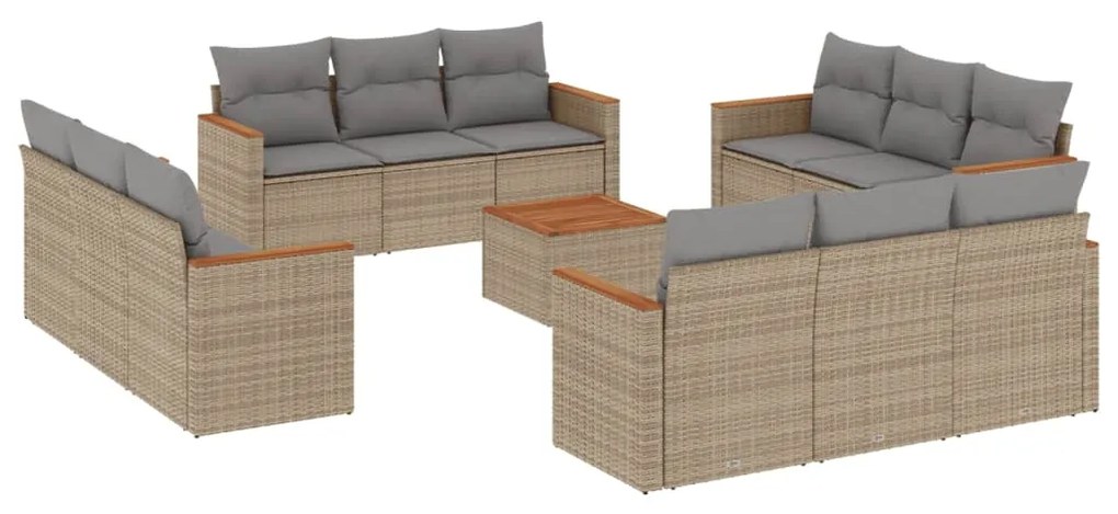 Set divano da giardino 13 pz con cuscini beige in polyrattan