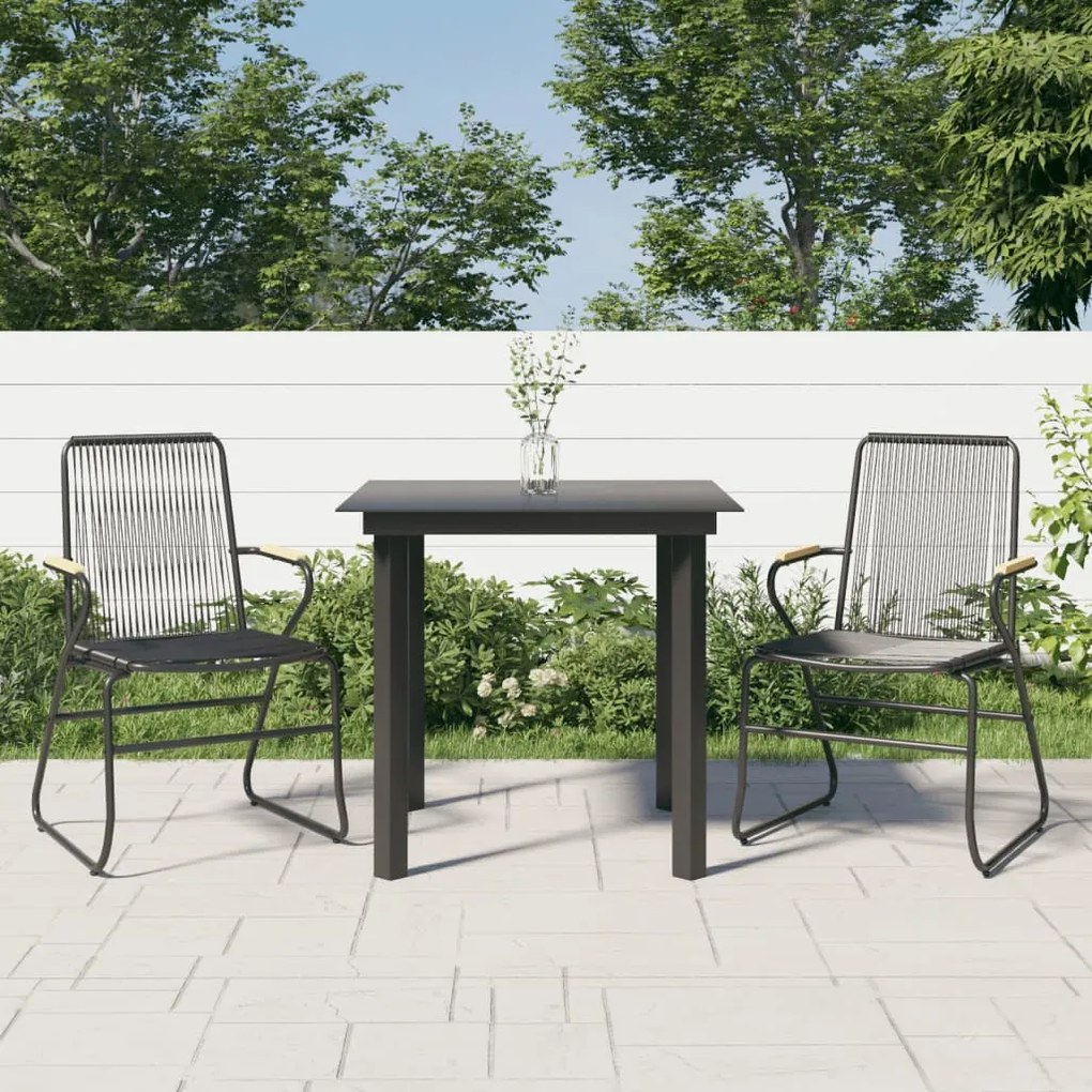 Set Da Pranzo Da Giardino 3 Pz Nero İn Rattan Pvc /