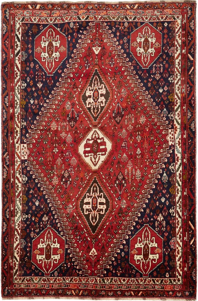Shiraz Tappeto 280x190 Rosso (Iran) Annodato A Mano