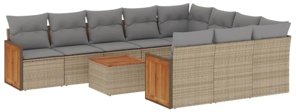 Set Divani da Giardino 11 pz con Cuscini Beige in Polyrattan