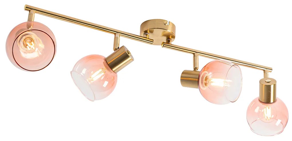 Faretto Art Déco oro con vetro rosa 4 luci - VIDRO