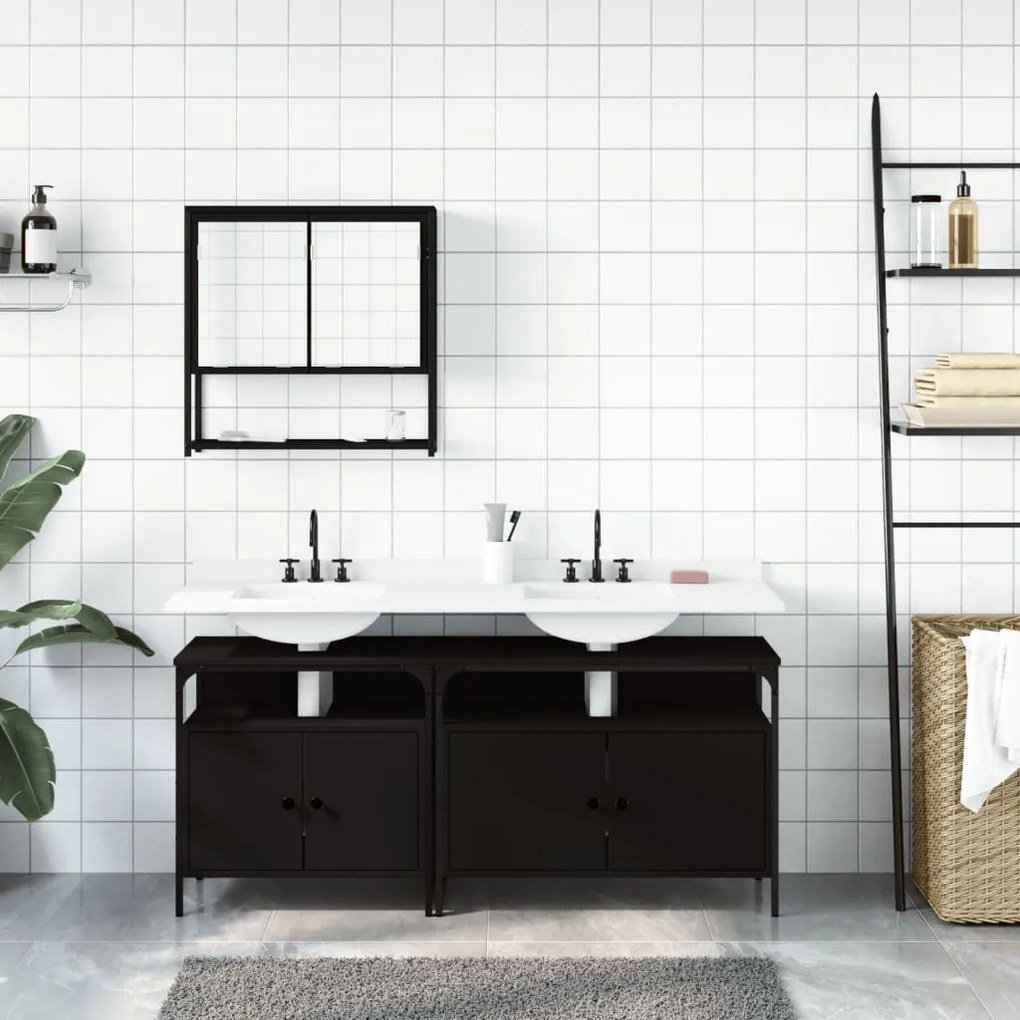 Set mobili da bagno 3 pz nero in legno multistrato