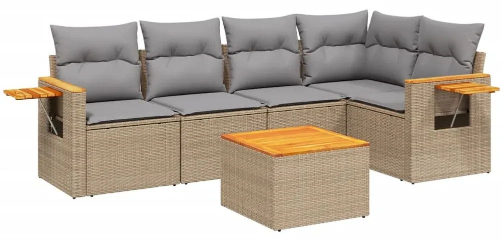Set divano da giardino 6 pz con cuscini beige in polyrattan