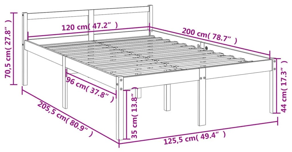 Letto per Anziani Bianco 120x200 cm in Legno Massello di Pino