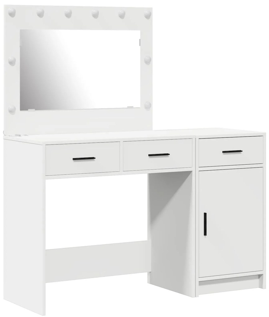 Set da tavolo da trucco a 2 pezzi con led in legno ingegnerizzato bianco