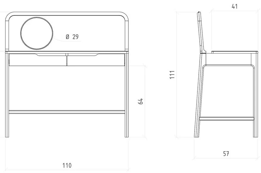 Toeletta in rovere 57x110 cm Twig - The Beds