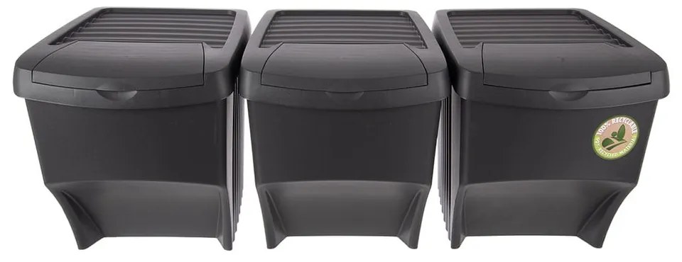 Set di cestini per la spazzatura neri in plastica per raccolta differenziata 3 pz 3x22 l – Orion