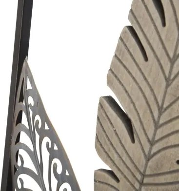 Pannello Decorativo In Ferro E Legno Foglie 30,5x1,9x91 Cm Oro E Argento Ver.A