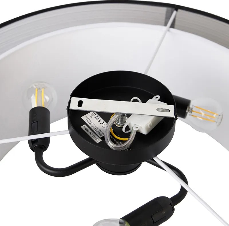 Plafoniera moderna nera con bianco 50 cm 3 luci - Drum Duo