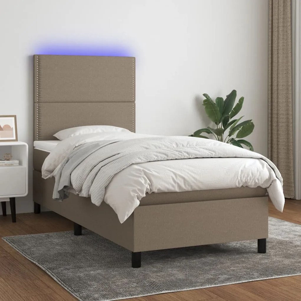 Letto A Molle Con Materasso E Led Tortora 90x190 Cm İn Tessuto /