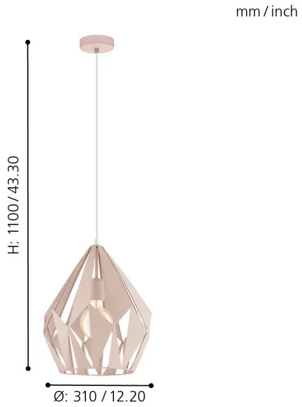 EGLO 49024 - Lampadario a sospensione con filo CARLTON-P 1xE27/60W/230V