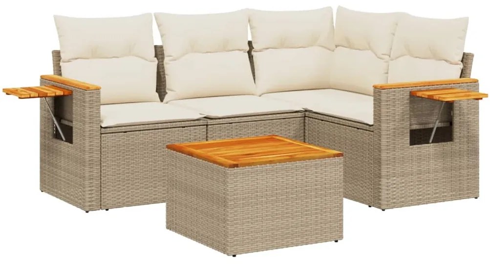 Set Divano da Giardino 5 pz con Cuscini Beige in Polyrattan