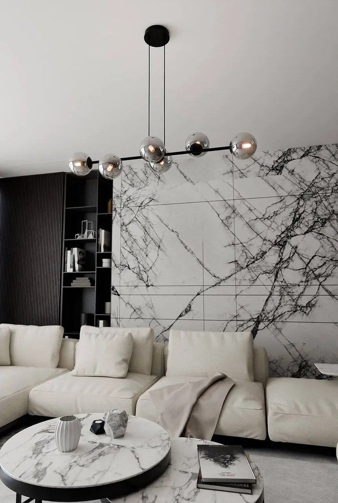 Lampadario a Sospensione in Acciaio e Vetro ROSSI 6 Nero 6xE14