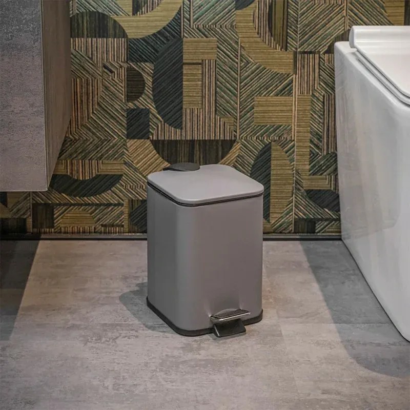 Pattumiera bagno 3lt in acciaio grigio con apertura a pedale e cesto estraibile
