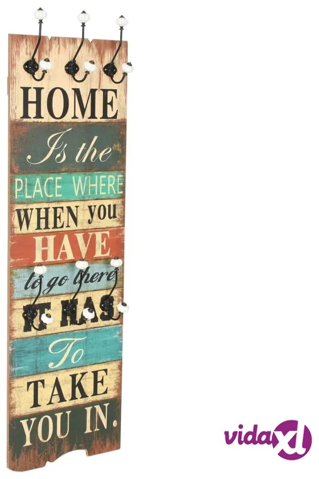 vidaXL Appendiabiti da Parete con 6 Ganci HOME IS 120x40 cm
