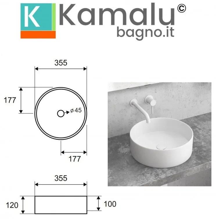 Kamalu - lavabo tondo colore bianco opaco 35cm  litos-kbm350