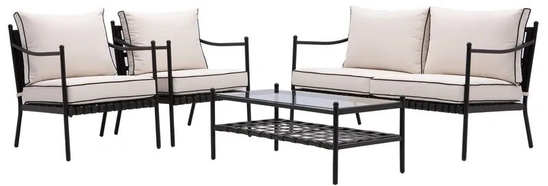 Salotto da giardino Victoria NATERIAL in rattan sintetico nero con cuscini in poliestere beige per 4 persone