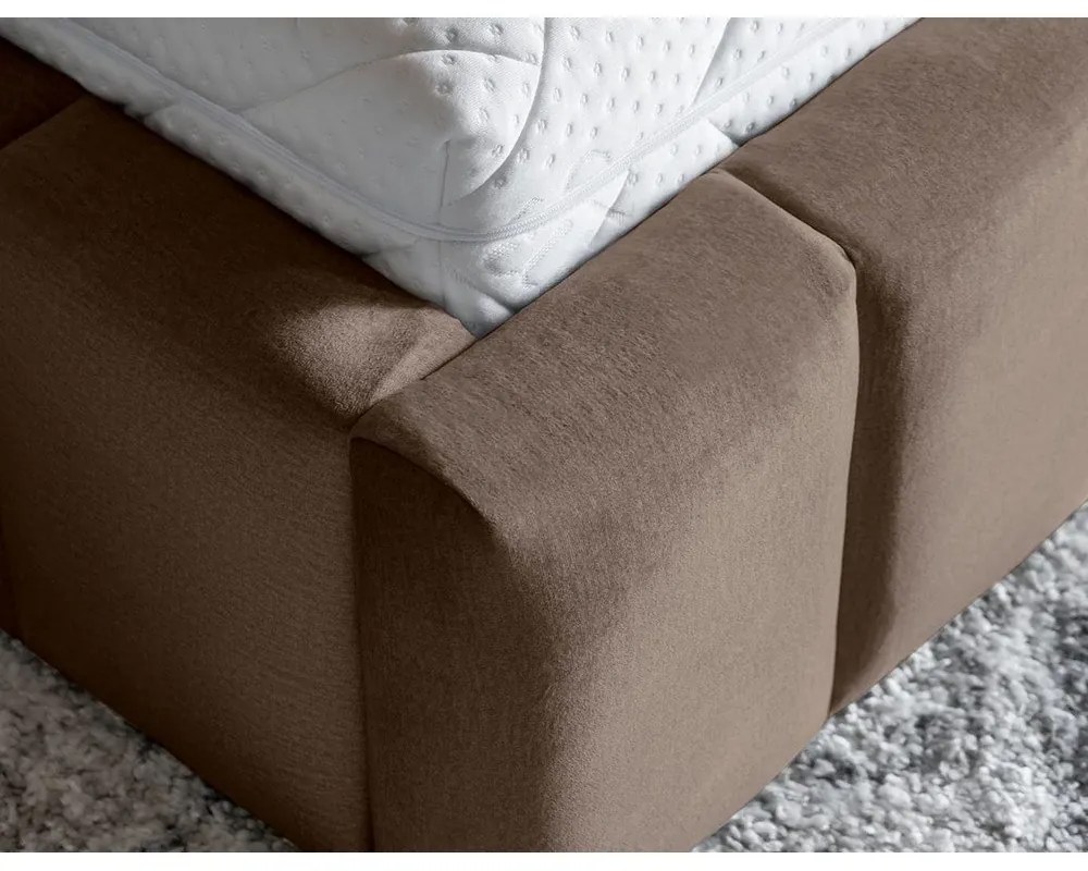 Letto matrimoniale imbottito marrone chiaro con contenitore con rete inclusa 140x200 cm Lamica – ELTAP