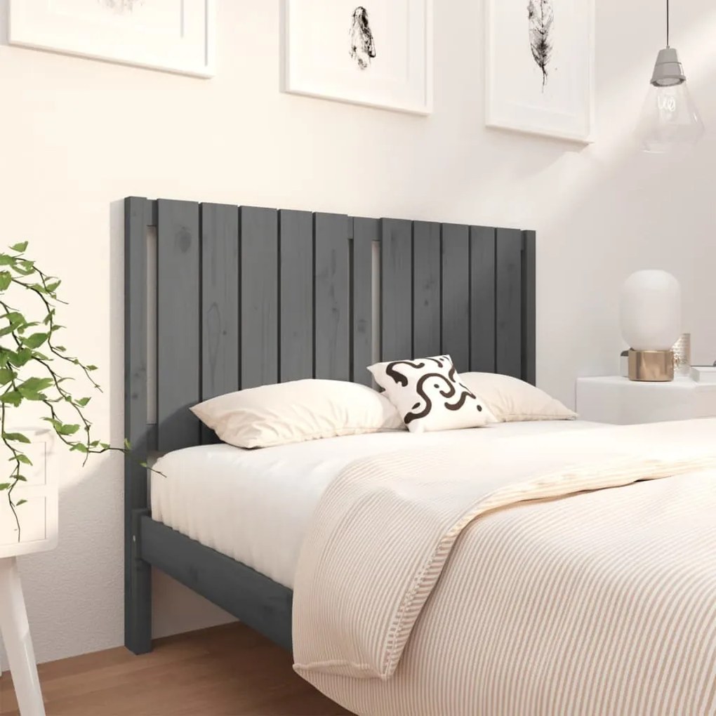 Testiera Per Letto Grigia 125,5x4x100 Cm Legno Massello Di Pino /