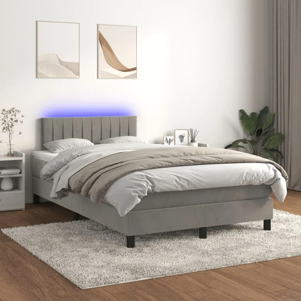 Letto A Molle Materasso E Led Grigio Chiaro 120x200 Cm Velluto /