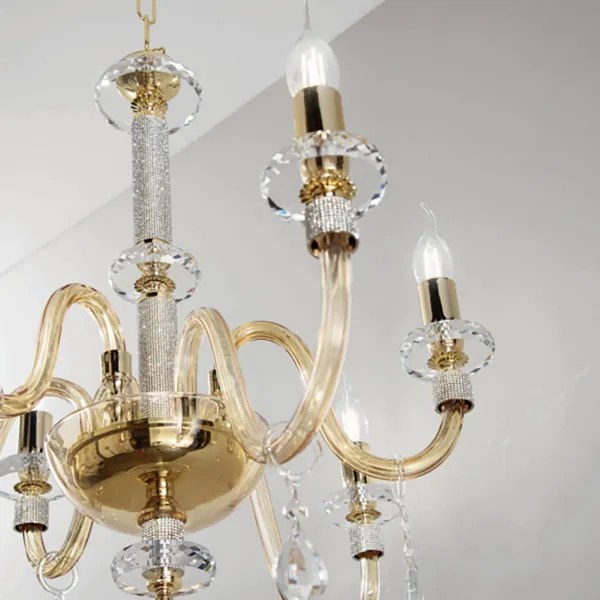 Lampada a sospensione DIDO D65 cm in vetro trasparente lavorato a mano 6 LUCI AMBRA