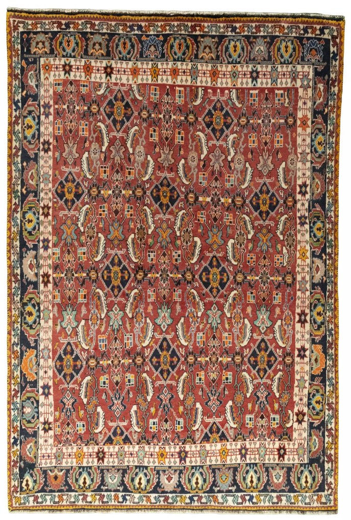 Shiraz Tappeto 230x150 Rosso (Iran) Annodato A Mano