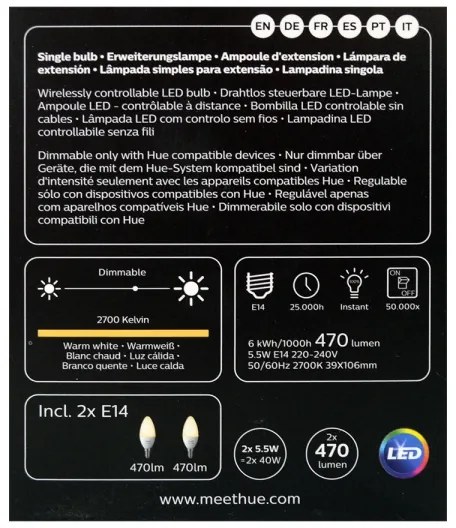 SET 2x Lampadina LED dimmerabile Philips Hue WHITE E14/5,5W/230V 2700K