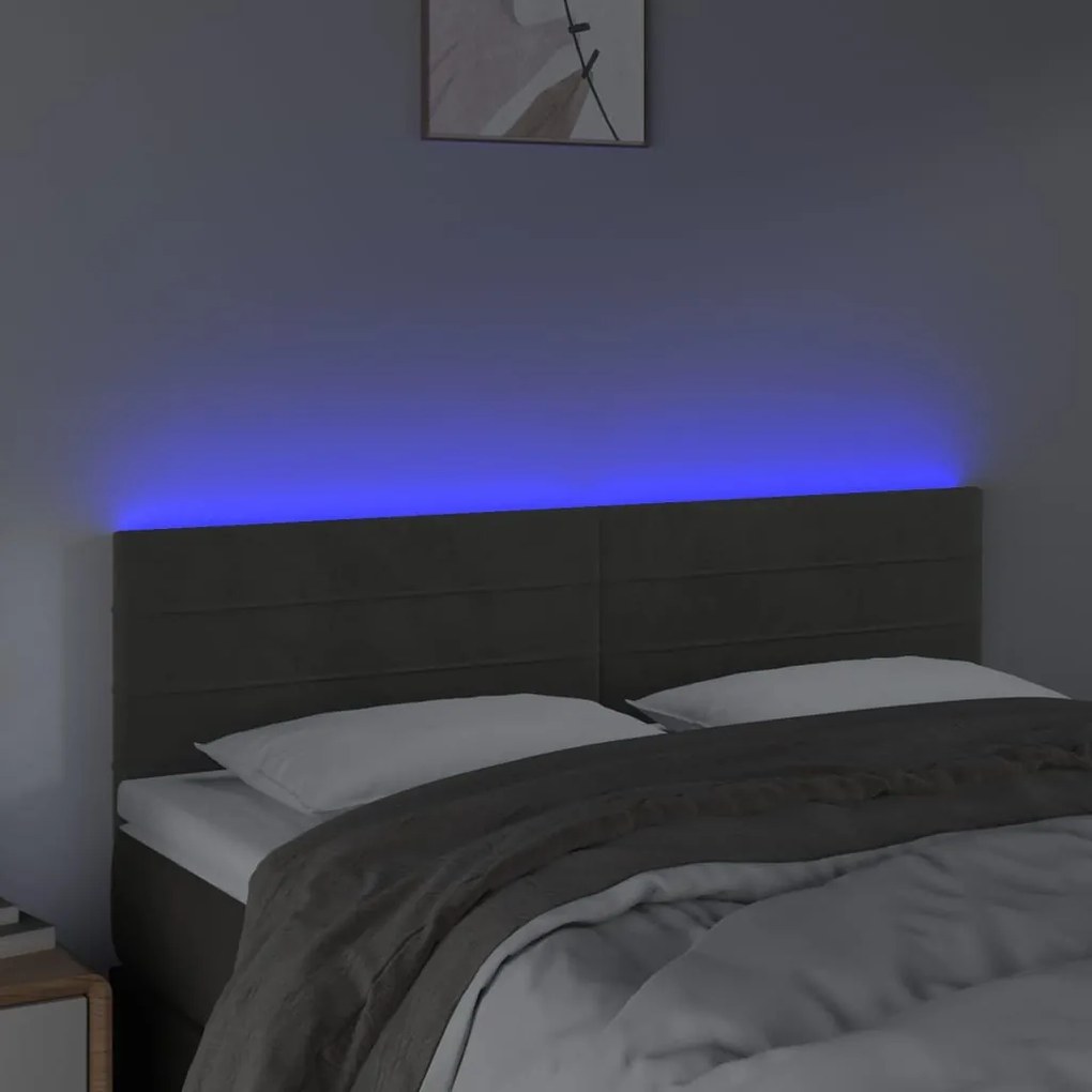 Testiera a led grigio scuro 144x5x78/88 cm in velluto