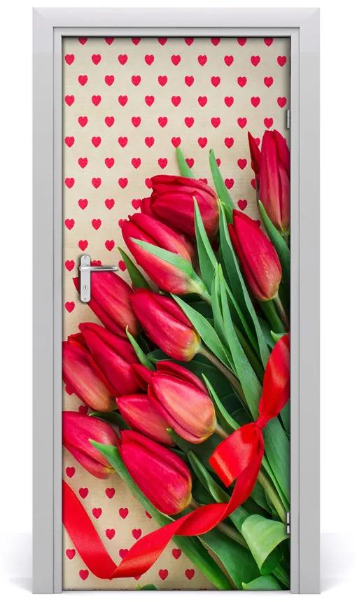 Adesivo per porta interna Tulipani rossi 75x205 cm