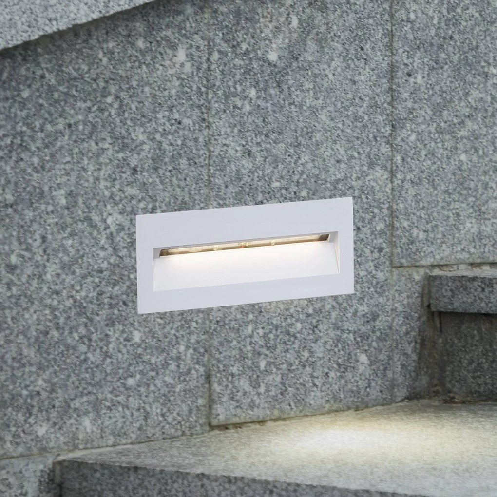 Lucande Applique a LED da incasso Loya, 23 x 8 cm, bianco, IP54 Loya, Bianco / Opale, Alluminio, Moderno, Applique da esterni