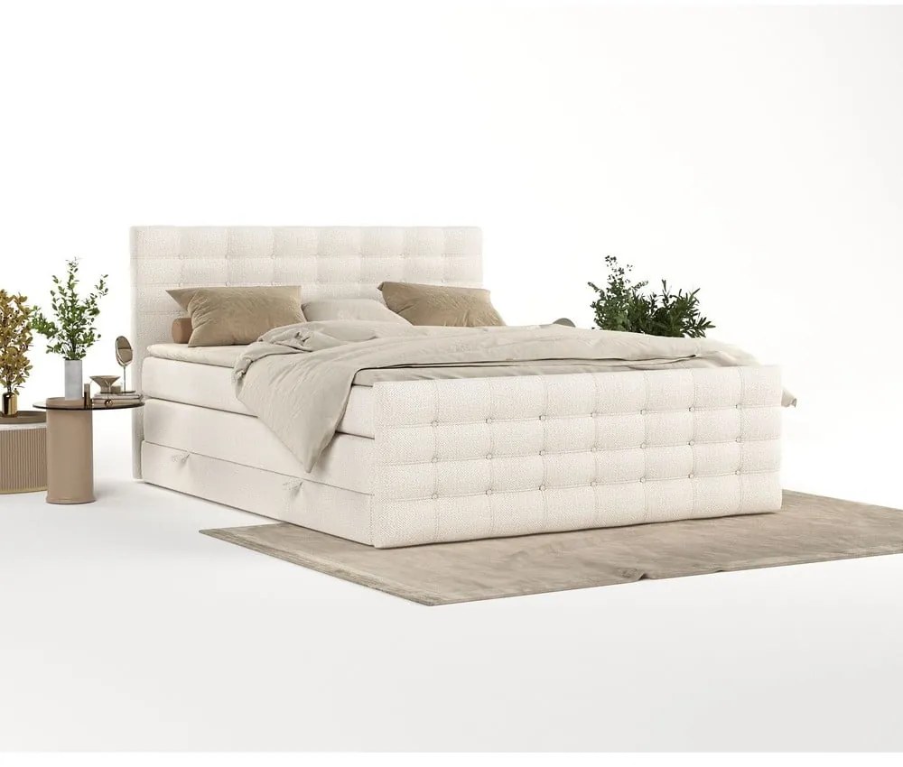 Letto boxspring crema con spazio contenitivo 200x200 cm Blend - Maison de Rêve
