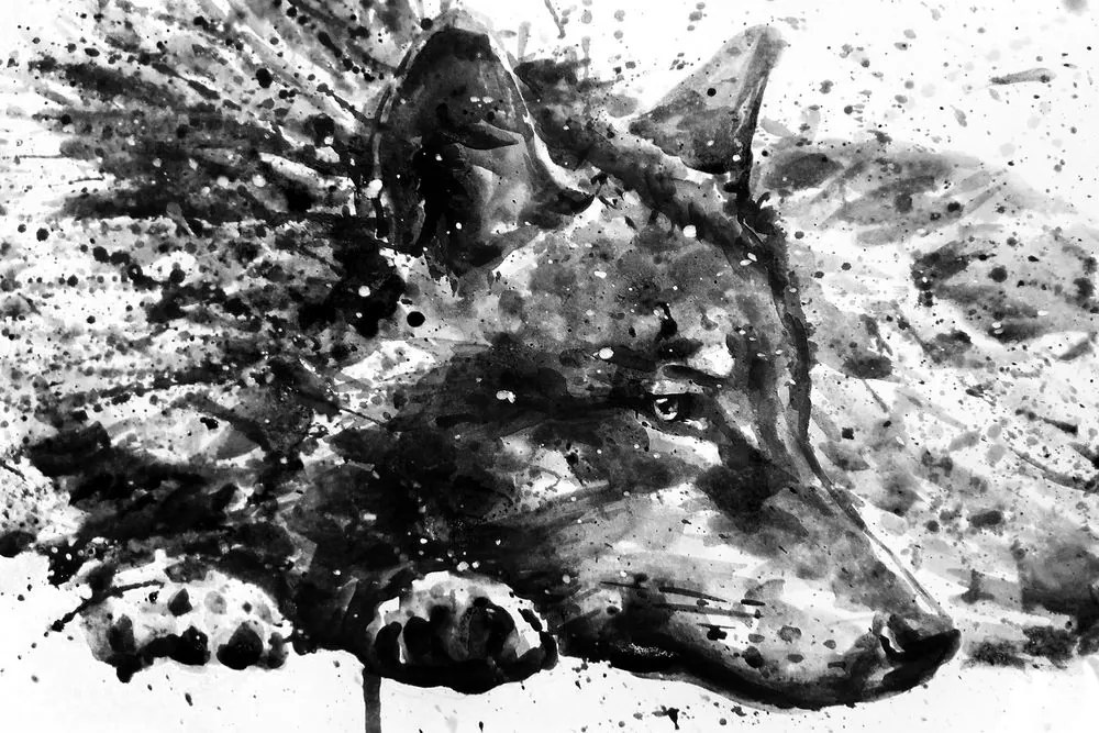 Quadro su tela – Lupo in acquerello in bianco e nero