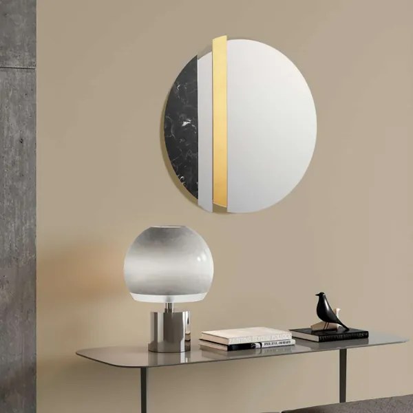 Specchio moderno 80 cm con decori foglia oro e effetto marmo nero - KEVIN