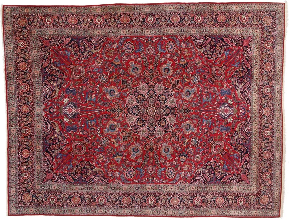 Kashan Tappeto 320x410 Blu (Iran) Annodato A Mano