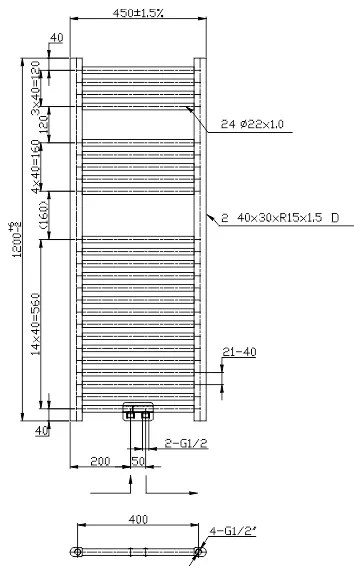 Novaservis - Scaldasalviette a scala da bagno 318W/230V 120x45 cm, cromo lucido, dritto