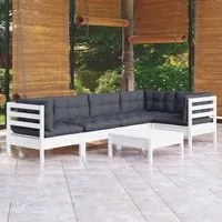 Set Divani da Giardino 6 pz con Cuscini Bianchi Legno di Pino 3096389