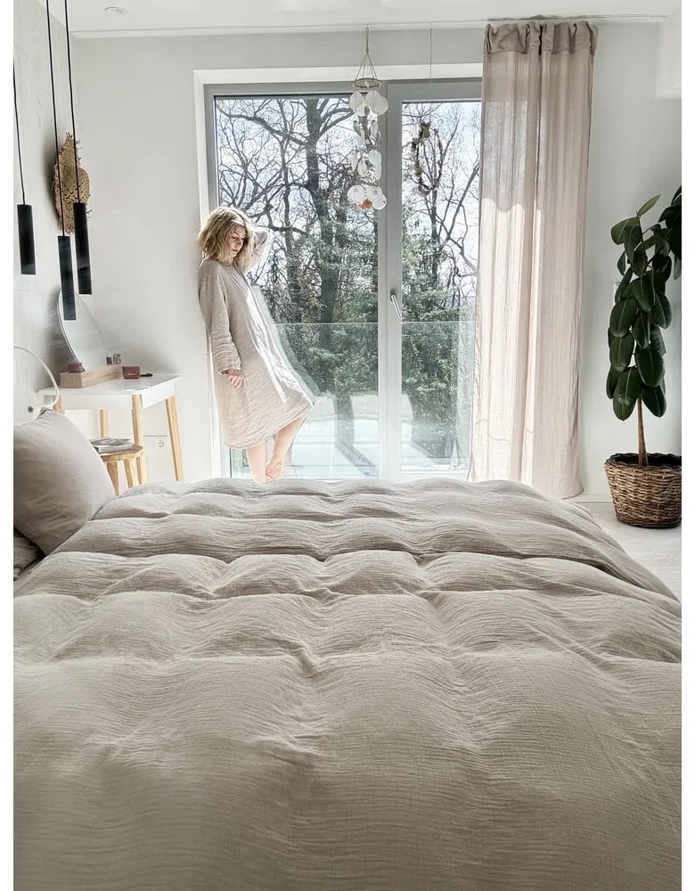 Set copripiumino e federa beige in mussola per letto singolo 135x200 cm Plain Muslin – Butter Kings