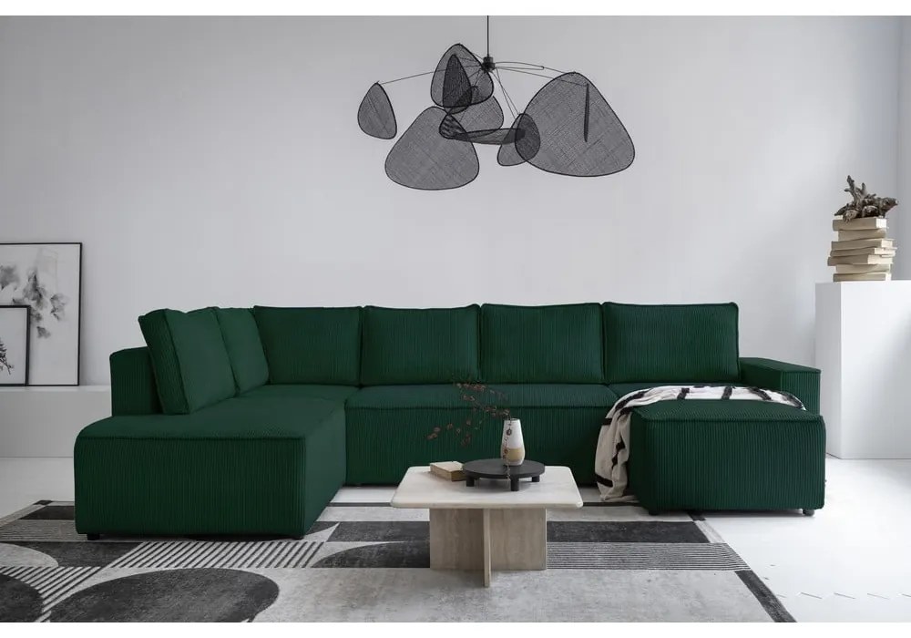 Divano letto angolare in velluto a coste verde scuro Brave Dave - Miuform