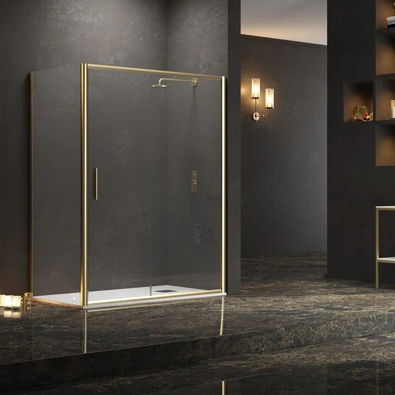 Kamalu - Box doccia angolare 70x100 oro opaco scorrevole | KE-4000G