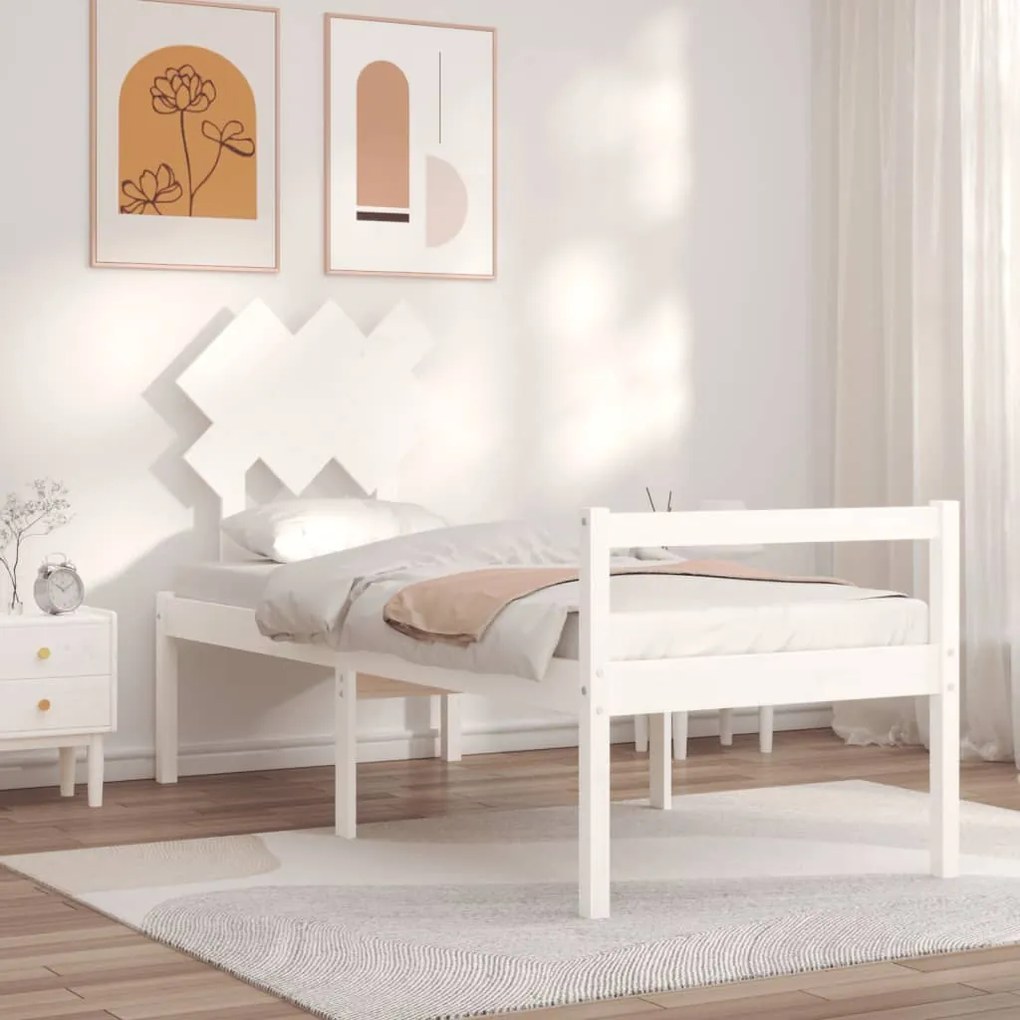 Letto per Anziani Bianco Testiera Small Single Legno Massello