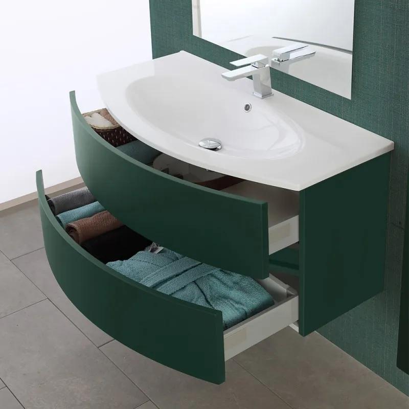 Mobile bagno sospeso 90 verde con lavabo e specchio a filo Maiori