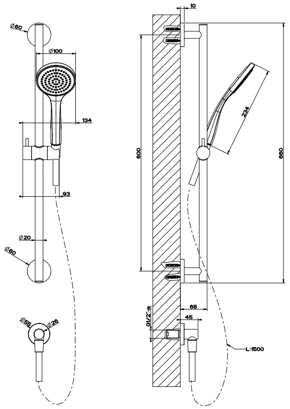 Asta Saliscendi Con Doccetta Anticalcare Flessibile 150 Cm Cromo Gessi Emporio 47306