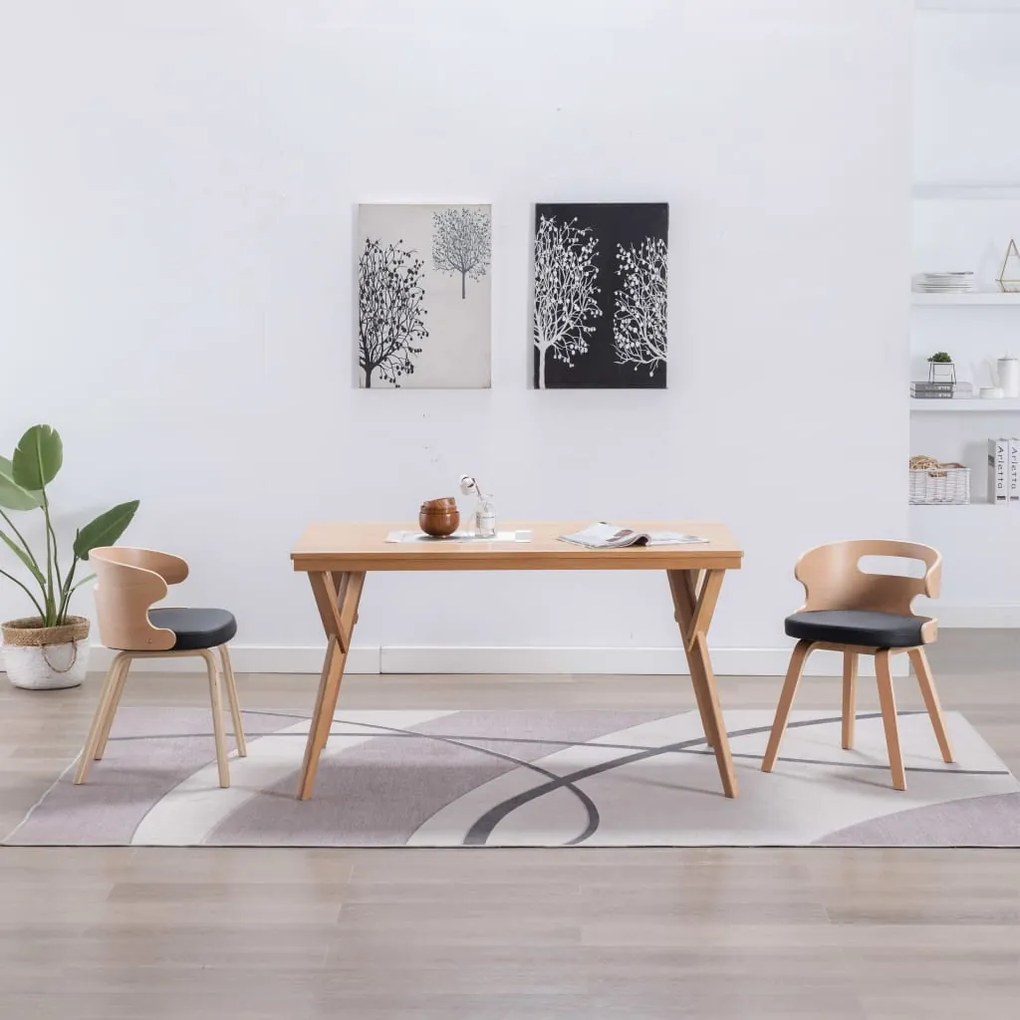 Sedie Da Pranzo 2 Pz Nere İn Legno Curvato E Similpelle /